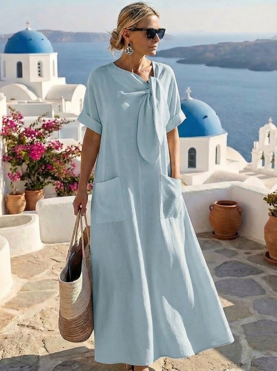 Maxi Dress with Front Knot and Patch Pockets, Summer Dress 2