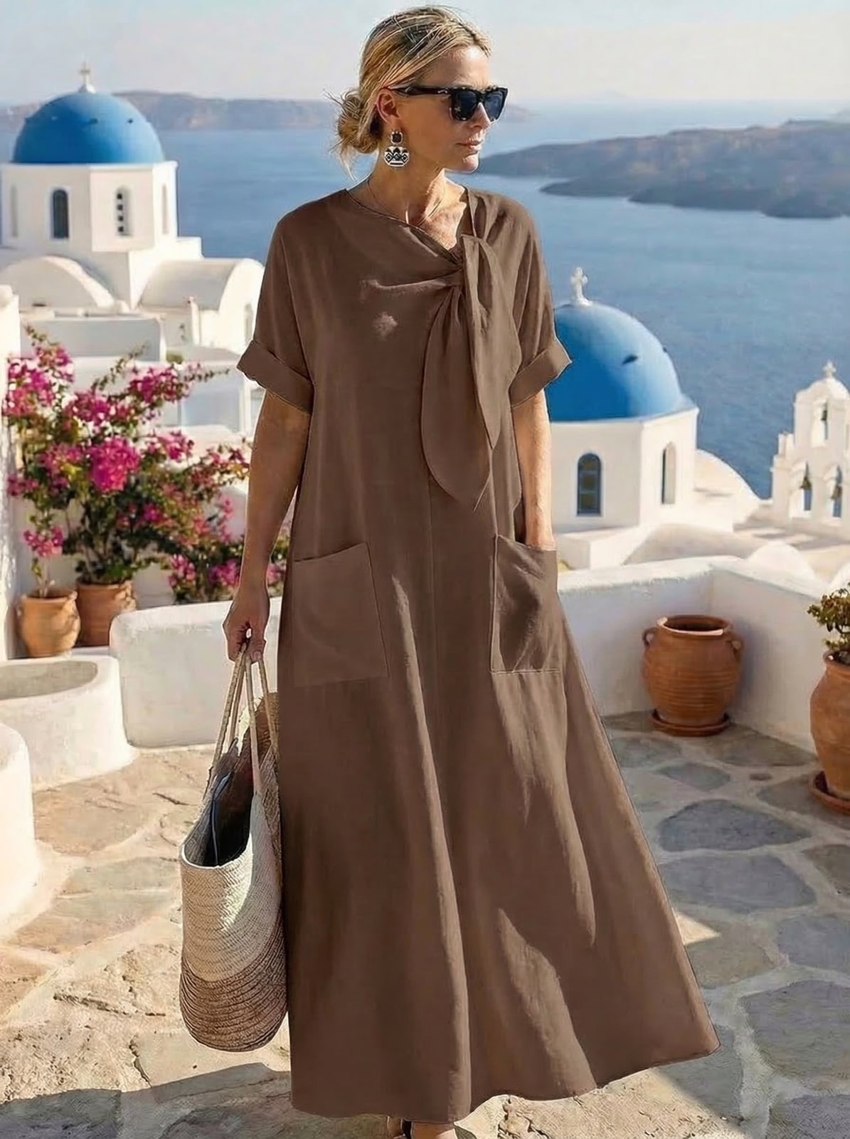 Maxi Dress with Front Knot and Patch Pockets, Summer Dress 5