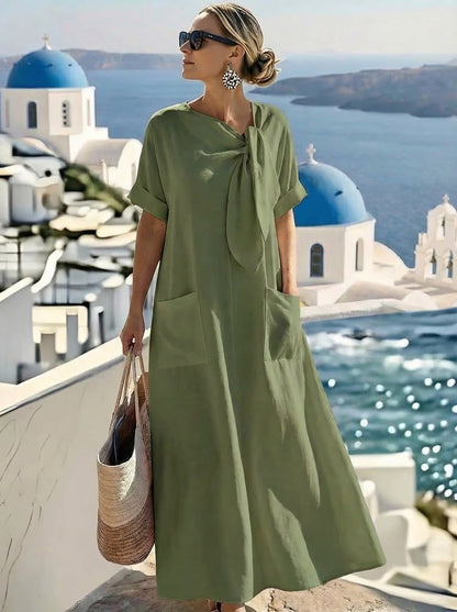 Maxi Dress with Front Knot and Patch Pockets, Summer Dress 4