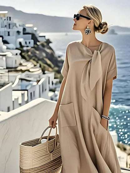 Maxi Dress with Front Knot and Patch Pockets, Summer Dress 3