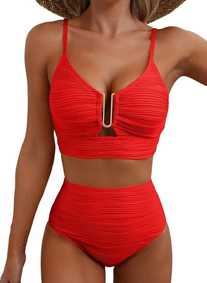 Bikini Ribbed High Waist with U Ring and Adjustable Straps 2