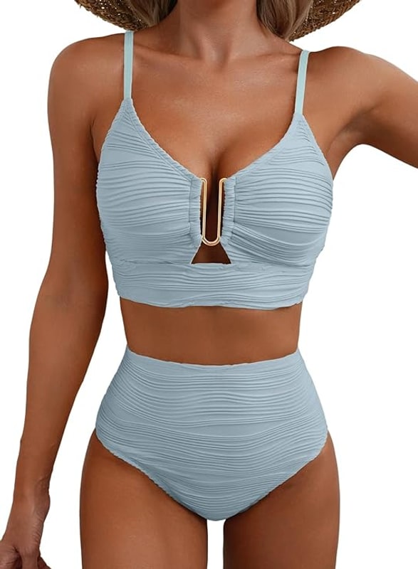 Bikini Ribbed High Waist with U Ring and Adjustable Straps 7