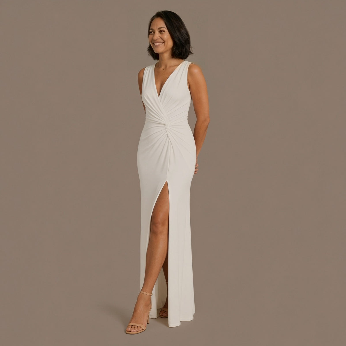 Ruched V Neck Maxi Dress