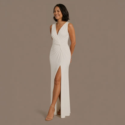 Ruched V Neck Maxi Dress