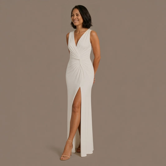 Ruched V Neck Maxi Dress