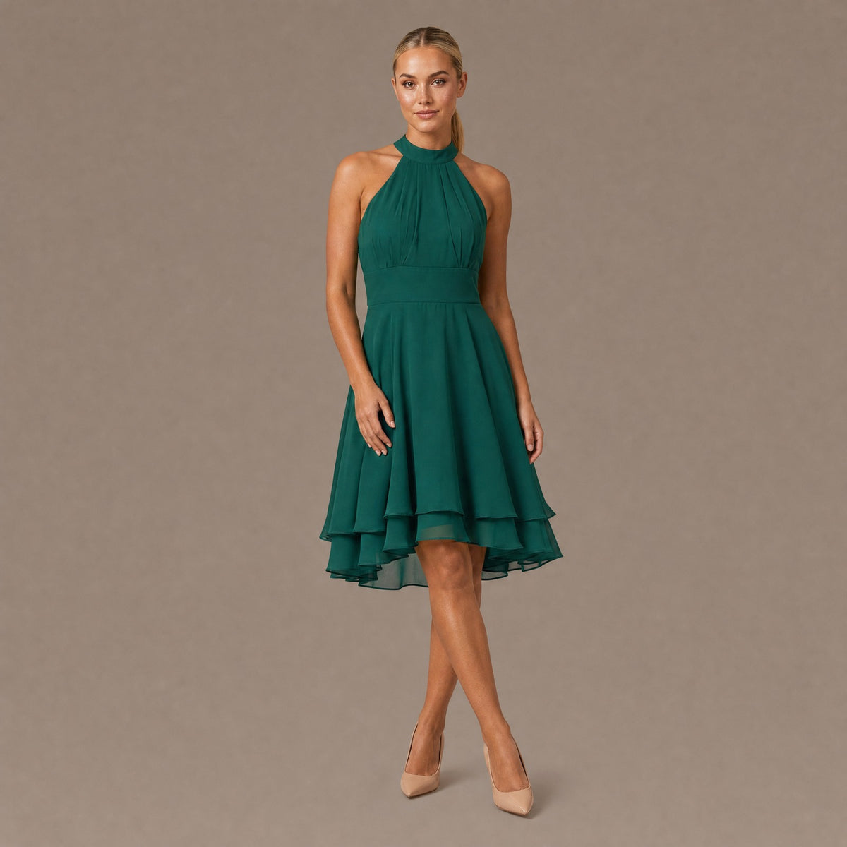 Ruffle Trim Tiered Dress - Green