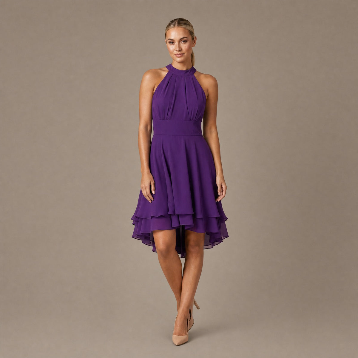 Ruffle Trim Tiered Dress - Purple
