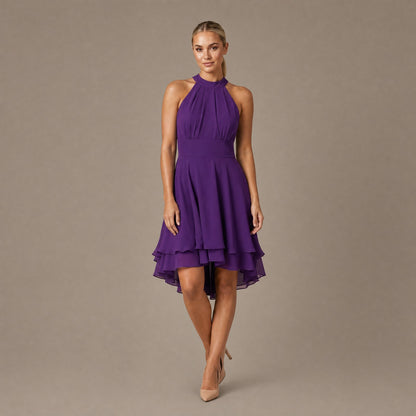 Ruffle Trim Tiered Dress - Purple