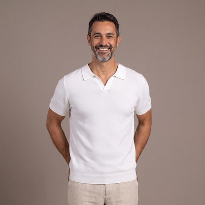 Short Sleeve Polo Shirt for Men with Open Collar in White