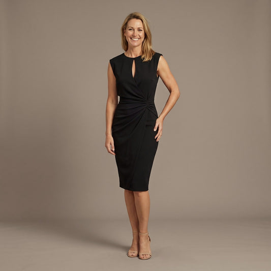 Sleek Dress with Keyhole Neckline and Draped Waist 1
