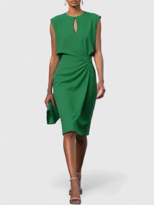 Sleek Dress with Keyhole Neckline and Draped Waist 4