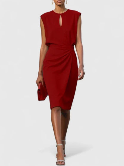 Sleek Dress with Keyhole Neckline and Draped Waist 5
