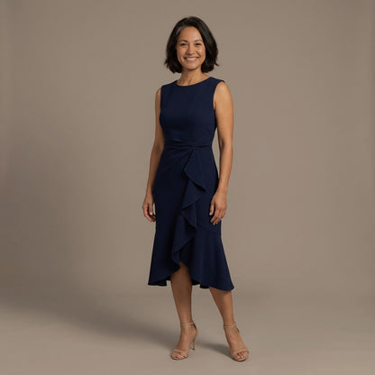 Midi Dress Sleeveless with Draped Waist and Ruffle Hem 1