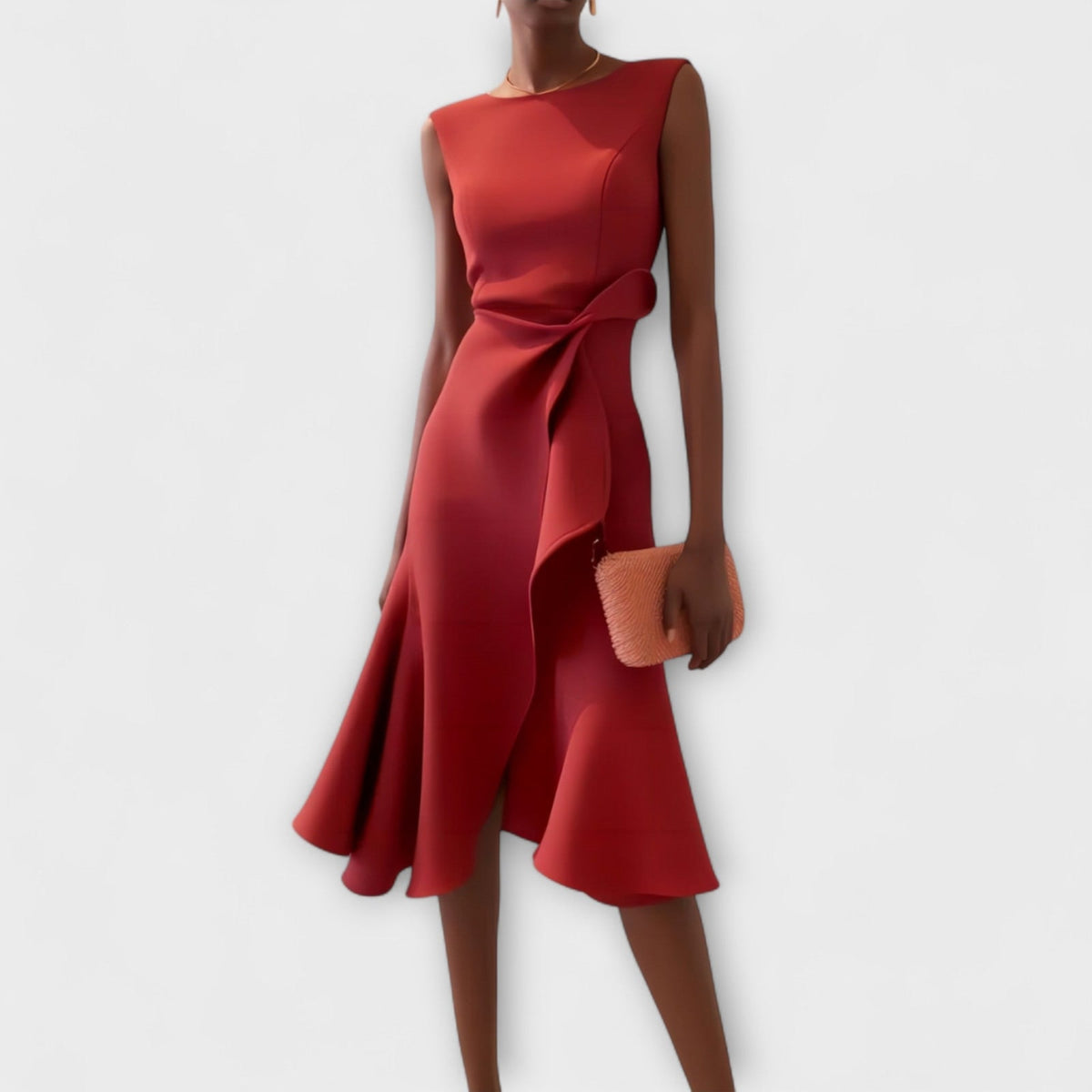 Midi Dress Sleeveless with Draped Waist and Ruffle Hem 2