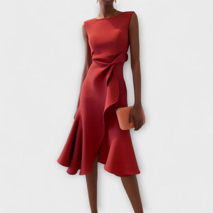 Midi Dress Sleeveless with Draped Waist and Ruffle Hem 2