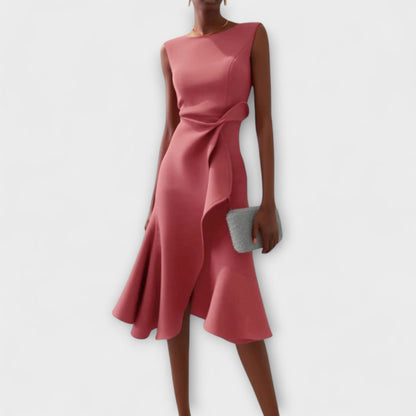 Midi Dress Sleeveless with Draped Waist and Ruffle Hem 3