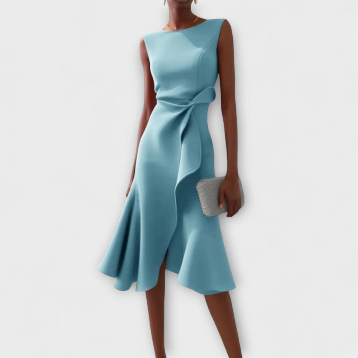 Midi Dress Sleeveless with Draped Waist and Ruffle Hem 4