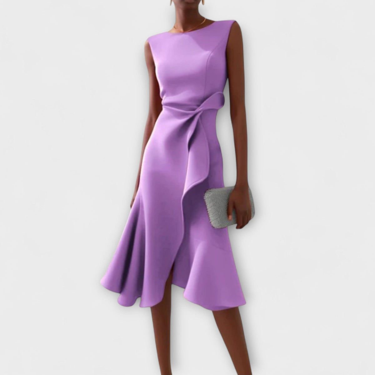 Midi Dress Sleeveless with Draped Waist and Ruffle Hem 5