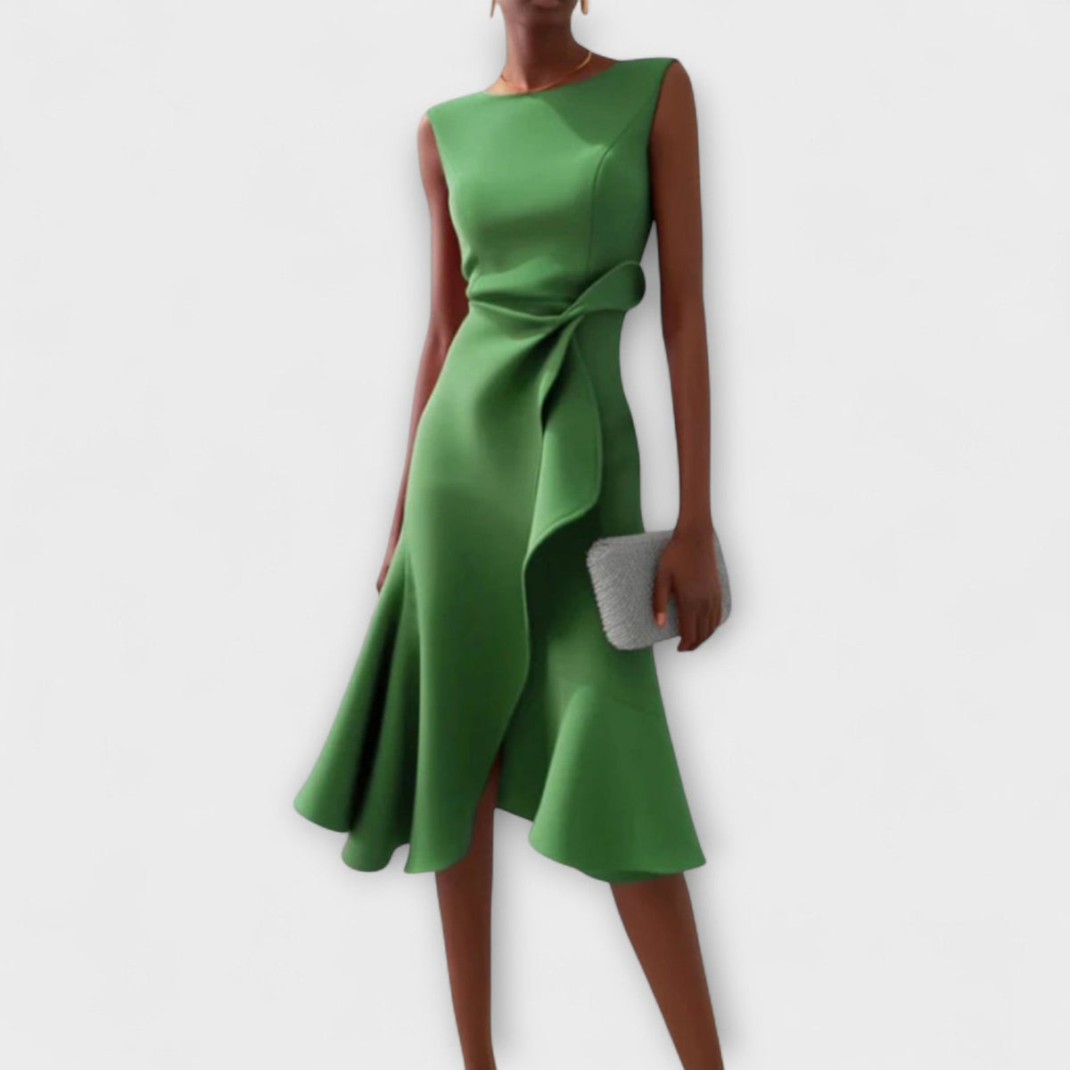 Midi Dress Sleeveless with Draped Waist and Ruffle Hem 6