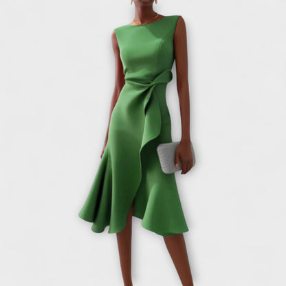Midi Dress Sleeveless with Draped Waist and Ruffle Hem 6