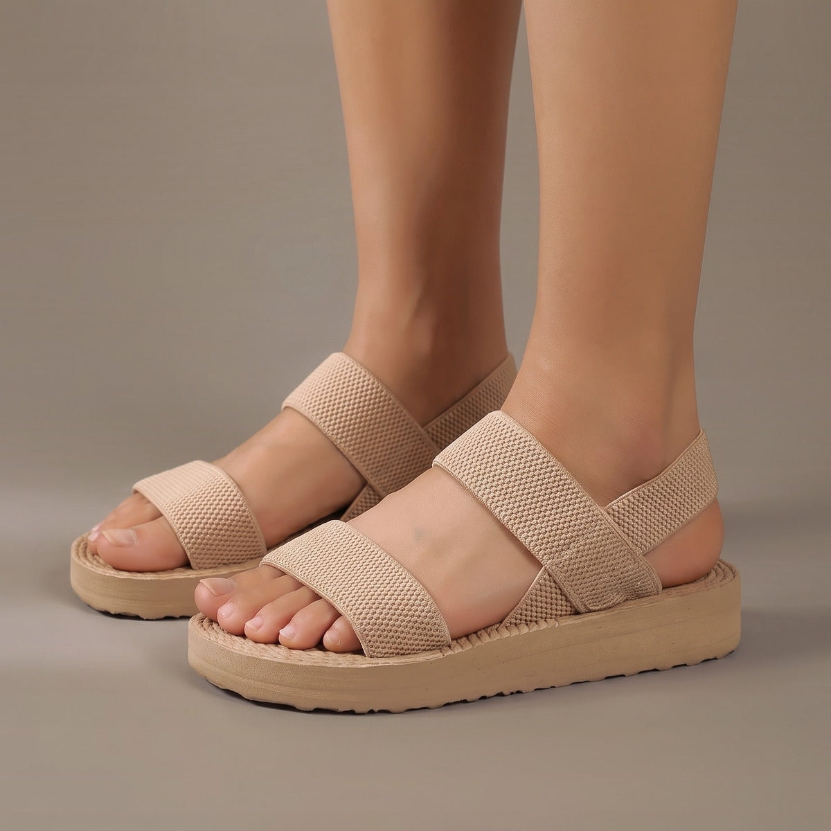 Elastic Strap Slip On Sandals with Cushioned Platform Sole