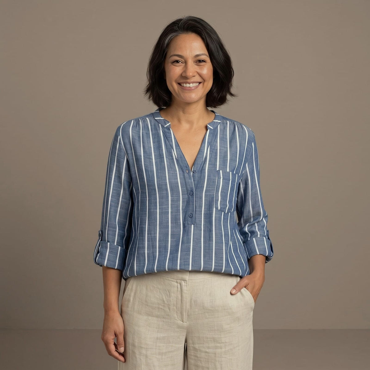 Oversized Shirt Striped with Chest Pocket and Long Sleeves 1
