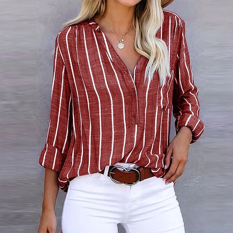 Oversized Shirt Striped with Chest Pocket and Long Sleeves 2