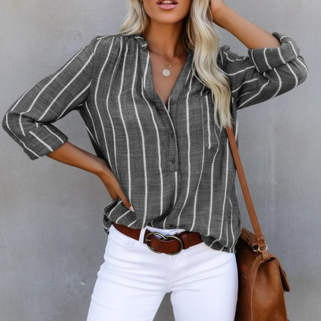 Oversized Shirt Striped with Chest Pocket and Long Sleeves 4