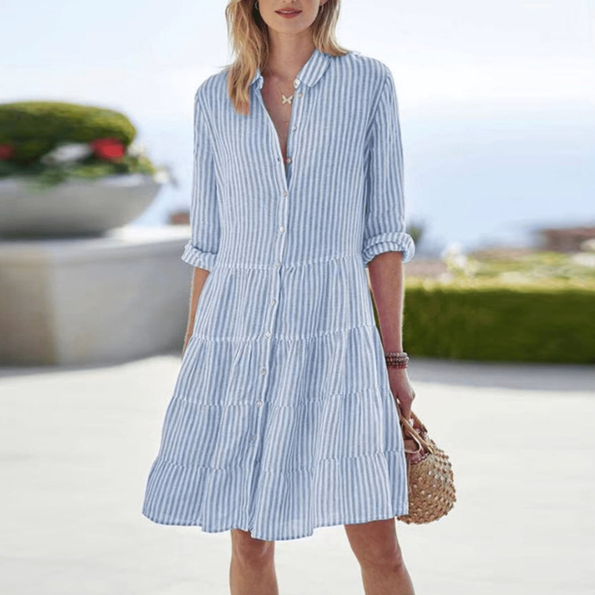 Striped Summer Dress, Tiered Button Front Sundress 6