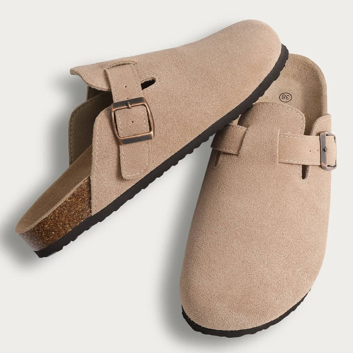 Sandals Suede Clog with Buckle Strap and Cork Footbed 2
