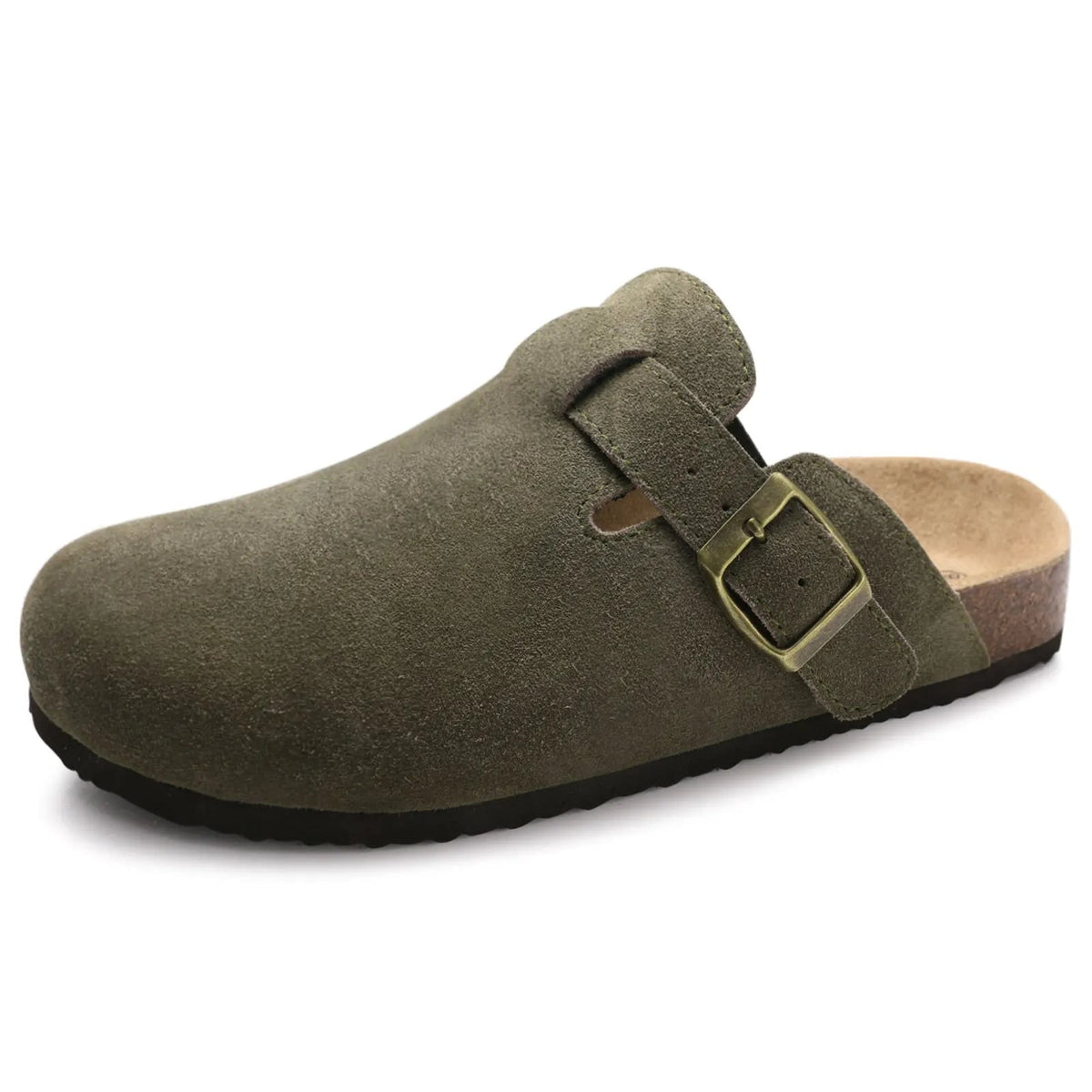 Sandals Suede Clog with Buckle Strap and Cork Footbed 4