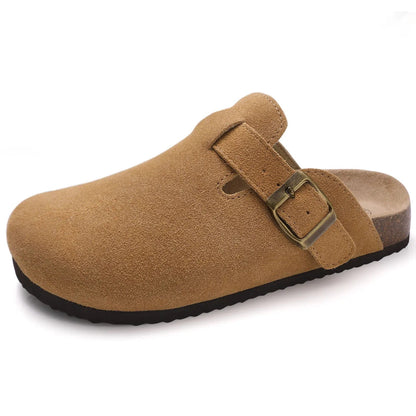 Sandals Suede Clog with Buckle Strap and Cork Footbed 5