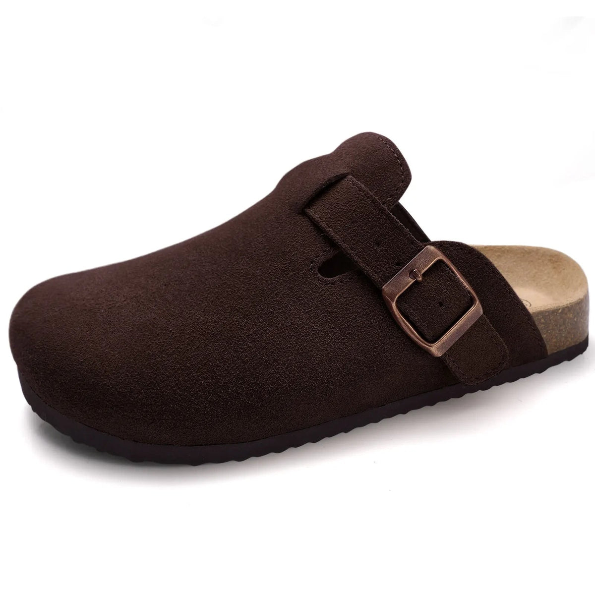 Sandals Suede Clog with Buckle Strap and Cork Footbed 7