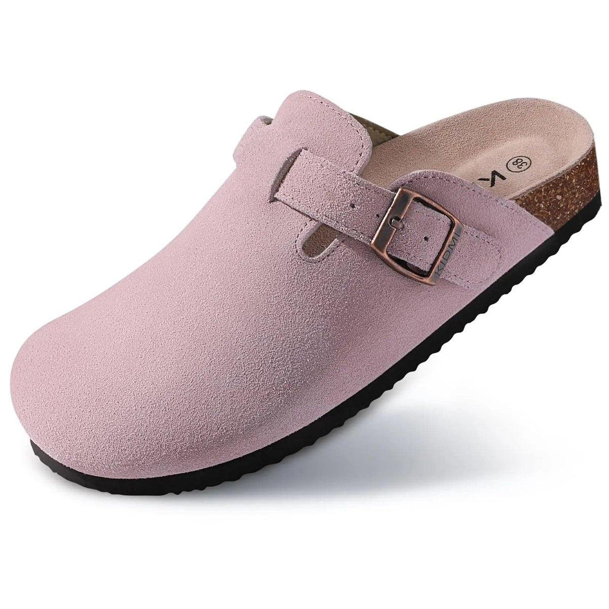 Sandals Suede Clog with Buckle Strap and Cork Footbed 8