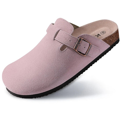 Sandals Suede Clog with Buckle Strap and Cork Footbed 8