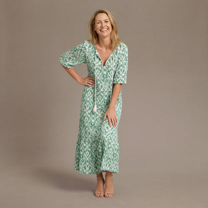 Summer Beach Dress, Boho Flattering Maxi Dress with Lantern Sleeves and Tiered Skirt