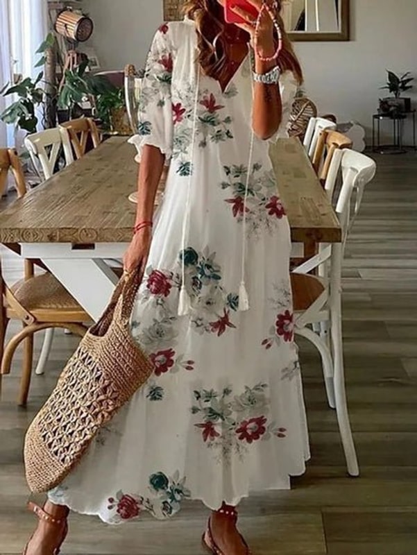 Summer Beach Dress, Boho Flattering Maxi Dress, V Neck 6