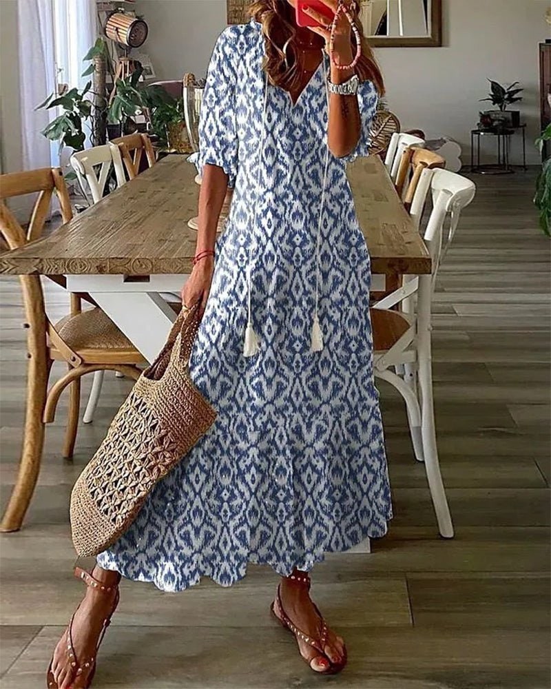 Summer Beach Dress, Boho Flattering Maxi Dress, V Neck 3