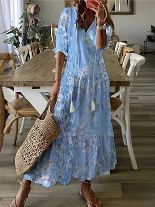 Summer Beach Dress, Boho Flattering Maxi Dress, V Neck 5