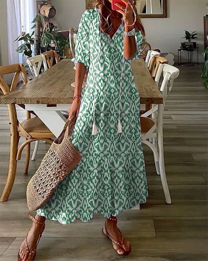 Summer Beach Dress, Boho Flattering Maxi Dress, V Neck 2
