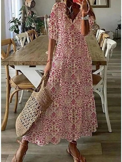 Summer Beach Dress, Boho Flattering Maxi Dress, V Neck 4