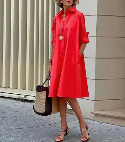Summer Sun Dress, Collared A-Line Shirt Dress with Pockets 5