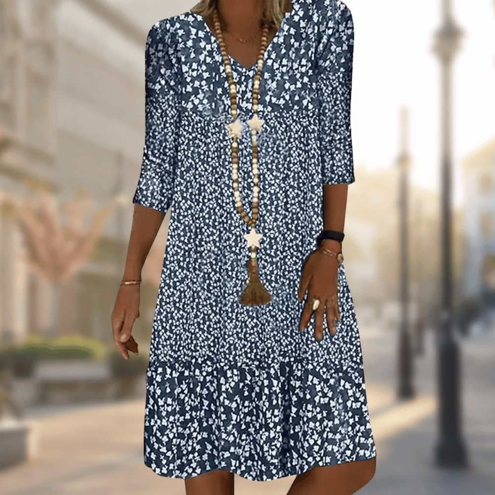 Ditsy Floral Sundress, V Neck Dress with Tiered Hem 2