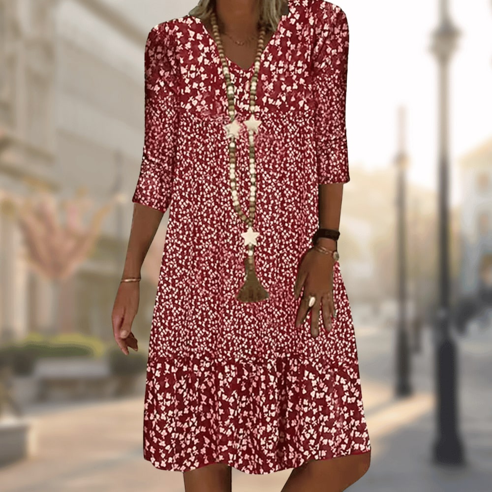 Ditsy Floral Sundress, V Neck Dress with Tiered Hem 3