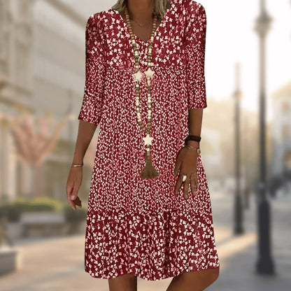 Ditsy Floral Sundress, V Neck Dress with Tiered Hem 3