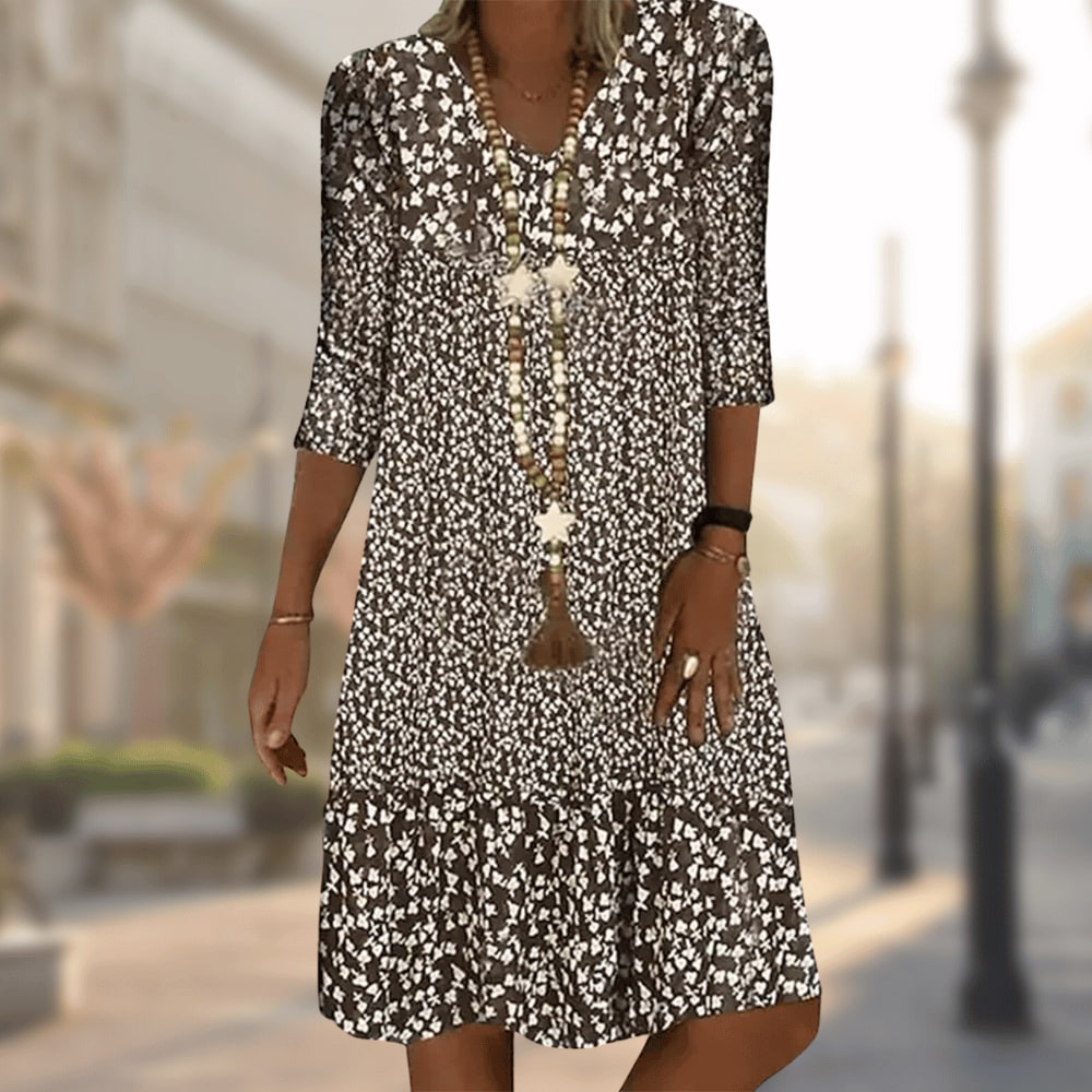 Ditsy Floral Sundress, V Neck Dress with Tiered Hem 4