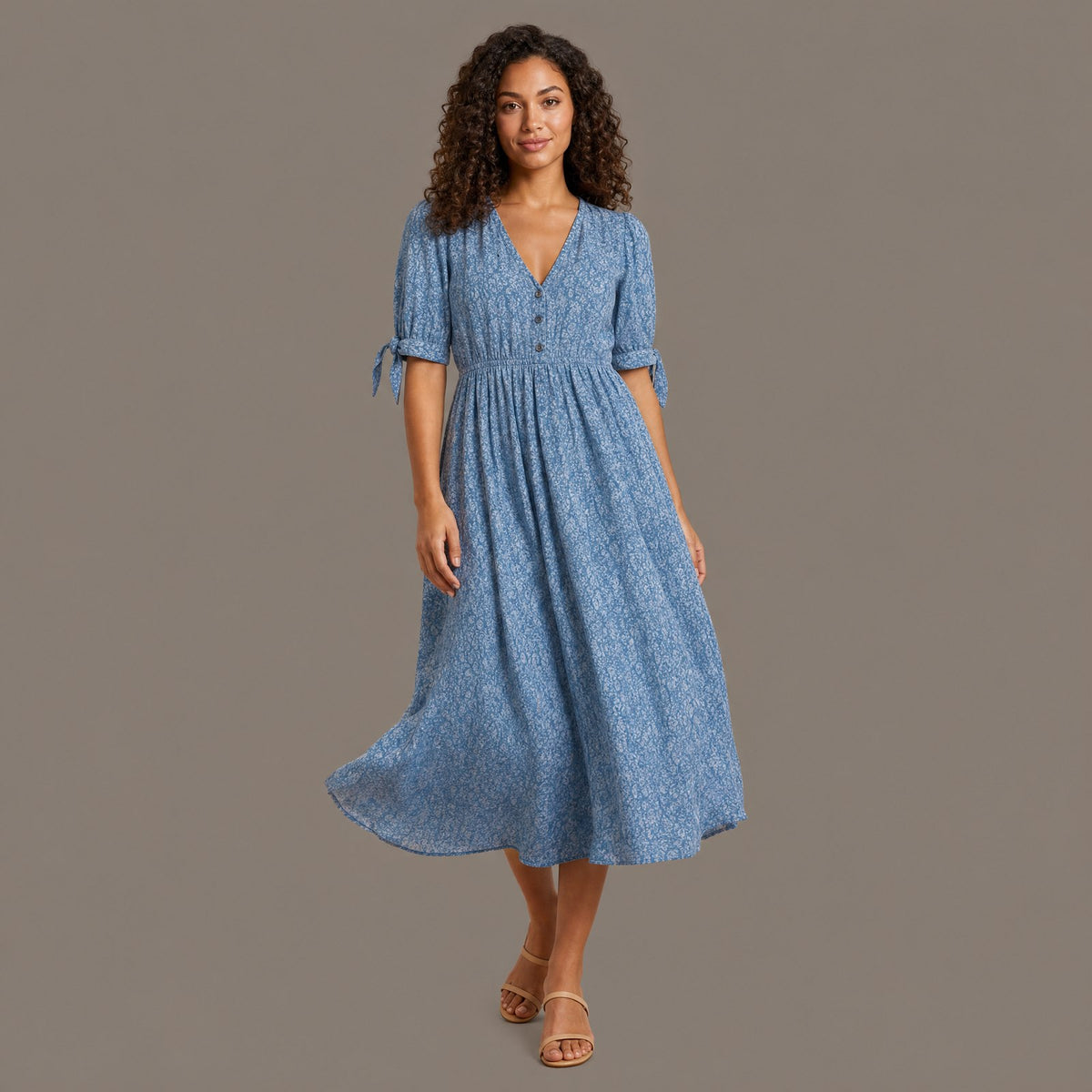 Tiered Floral Print Dress - Sky Blue