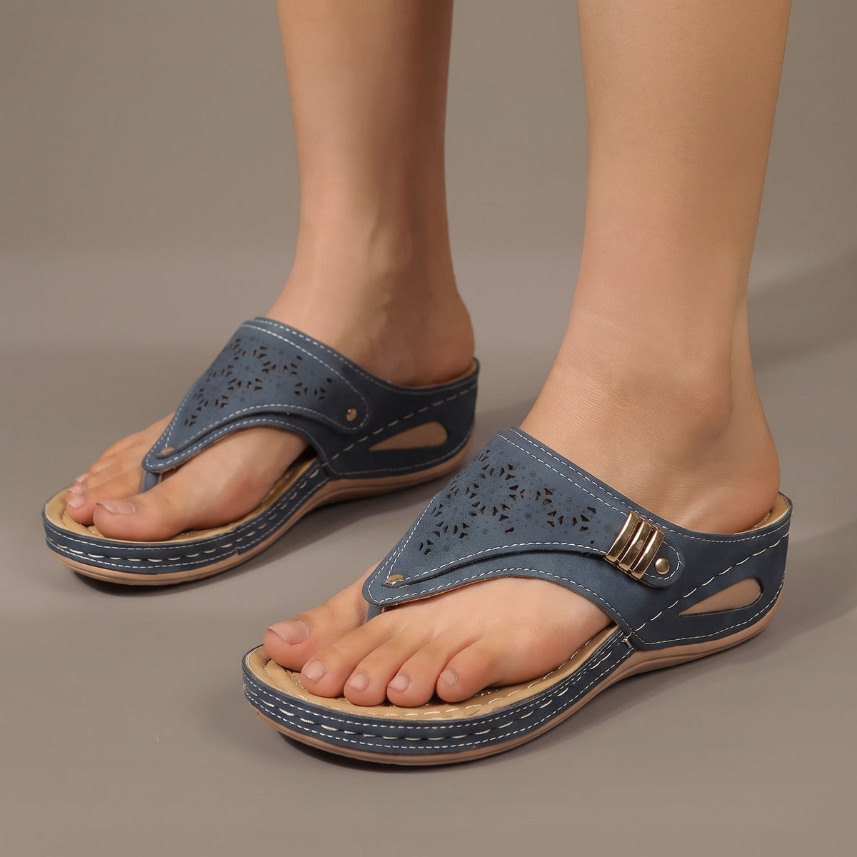 Comfort Toe Post Wedge Sandals with Cushioned Footbed