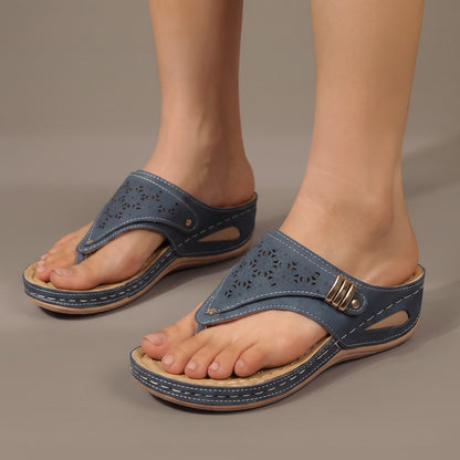 Comfort Toe Post Wedge Sandals with Cushioned Footbed