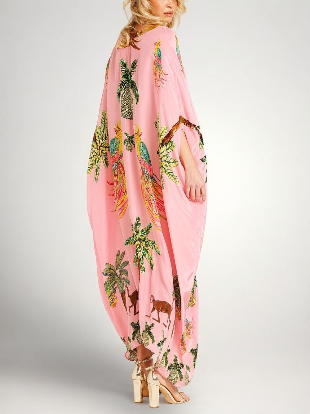 Tropical Print Kaftan Maxi Dress with Drop Shoulder Sleeves 4